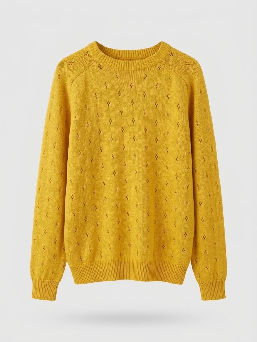 Hunt Club Mustard Yellow Eyelet Knit Crewneck Sweater